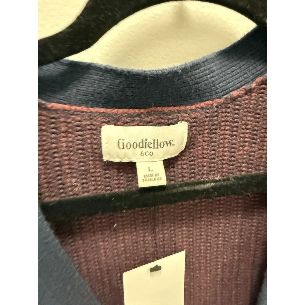 Goodfellow & Co Grandpa Core Cardigan Sweater Men's L NWT Rib Knit Navy Red